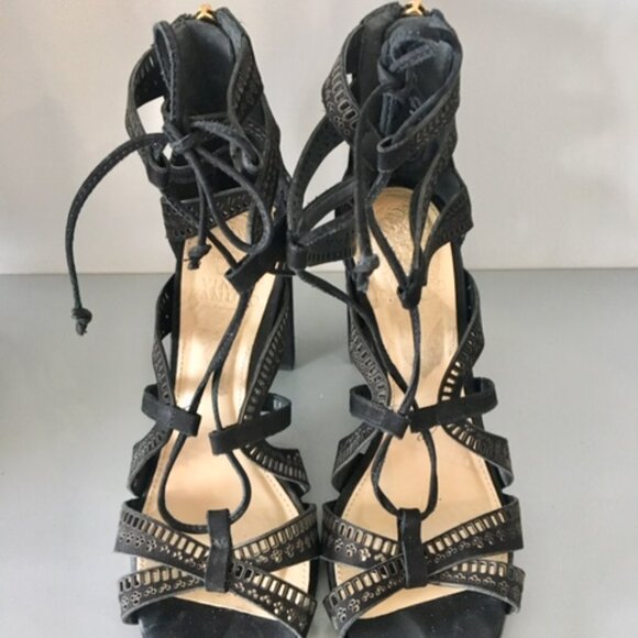 Vince Camuto Black suede lace up/strappy heel size 7 - Picture 7 of 12